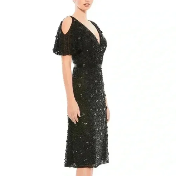 NWT Mac Duggal Cold Shoulder Sequins Dress - Picture 4 of 8